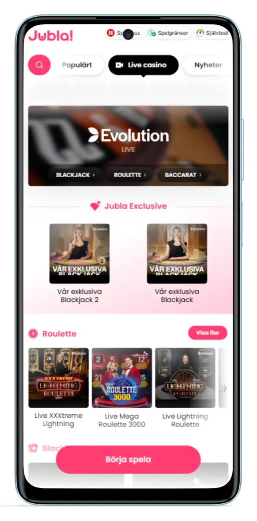 Jubla Casino live casino med exklusiva bordsspel och roulette online