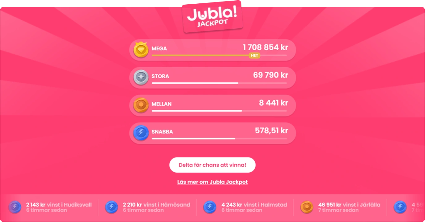 Jubla Casino progressiva jackpottar med flera nivåer idag