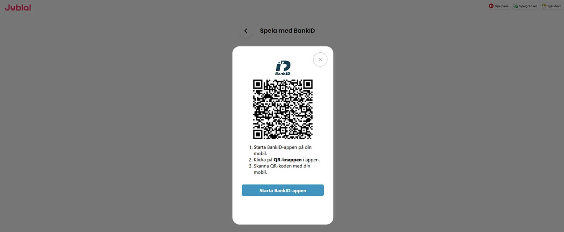 Jubla Casino säker inloggning med BankID QR-verifiering